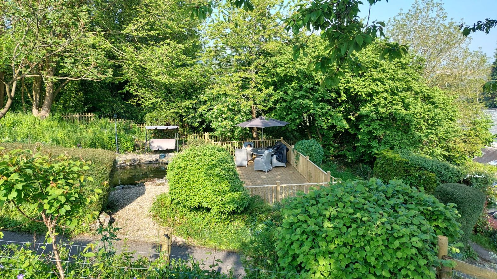 Patio seating with countryside views at Wellington Farm, Devon